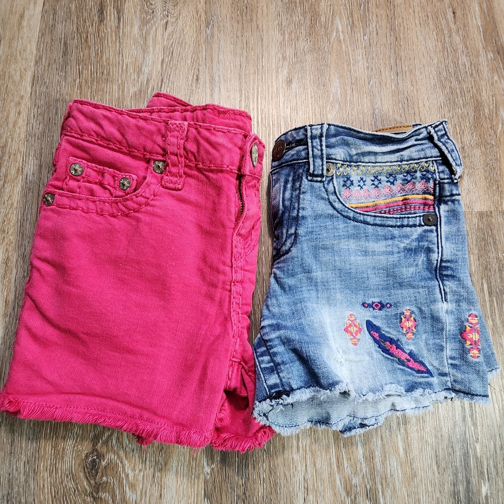True Religion Girls Sz 10 Joey & Bobby Shorts Denim Pink Shorts Set